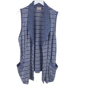 Chicos Long Blue Striped Sleeveless Textured Cardigan Duster Vest Women …
